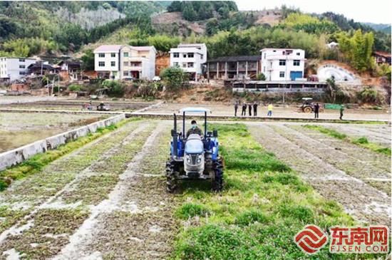農機手駕駛輪式拖拉機進行春耕翻地作業。黃功興攝.jpg